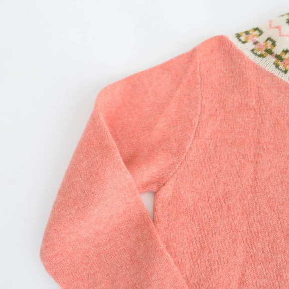 Handknit Handmade Coral Fair Isle Icelandic Fisherman  Knit Sweater - Picture 7 of 11